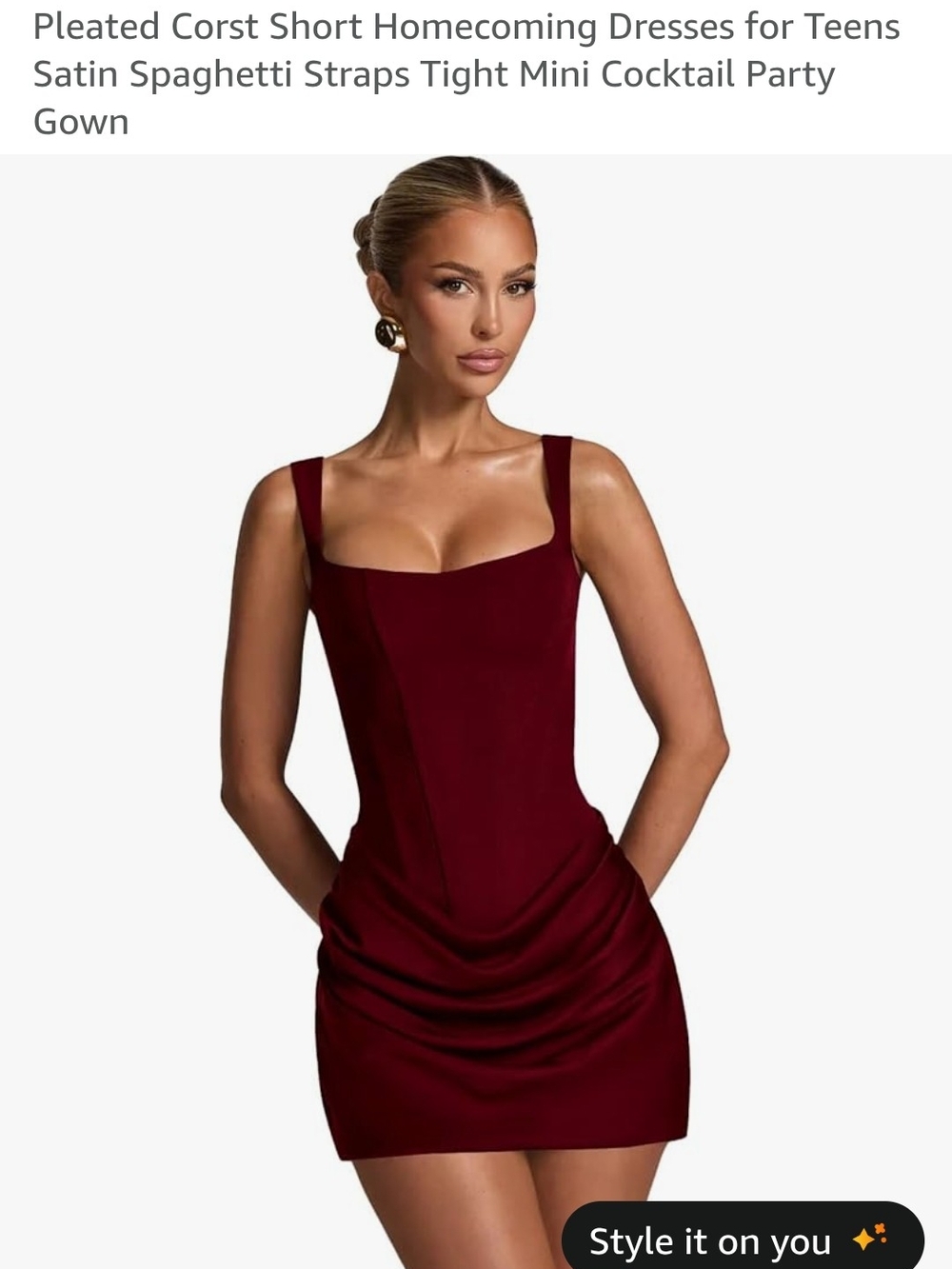 Square Neck Burgundy Satin Mini Prom Dress